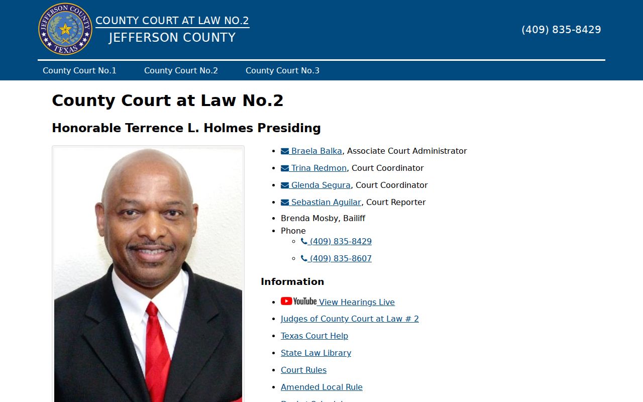 Jefferson County criminal docket settings at County Court at Law Two