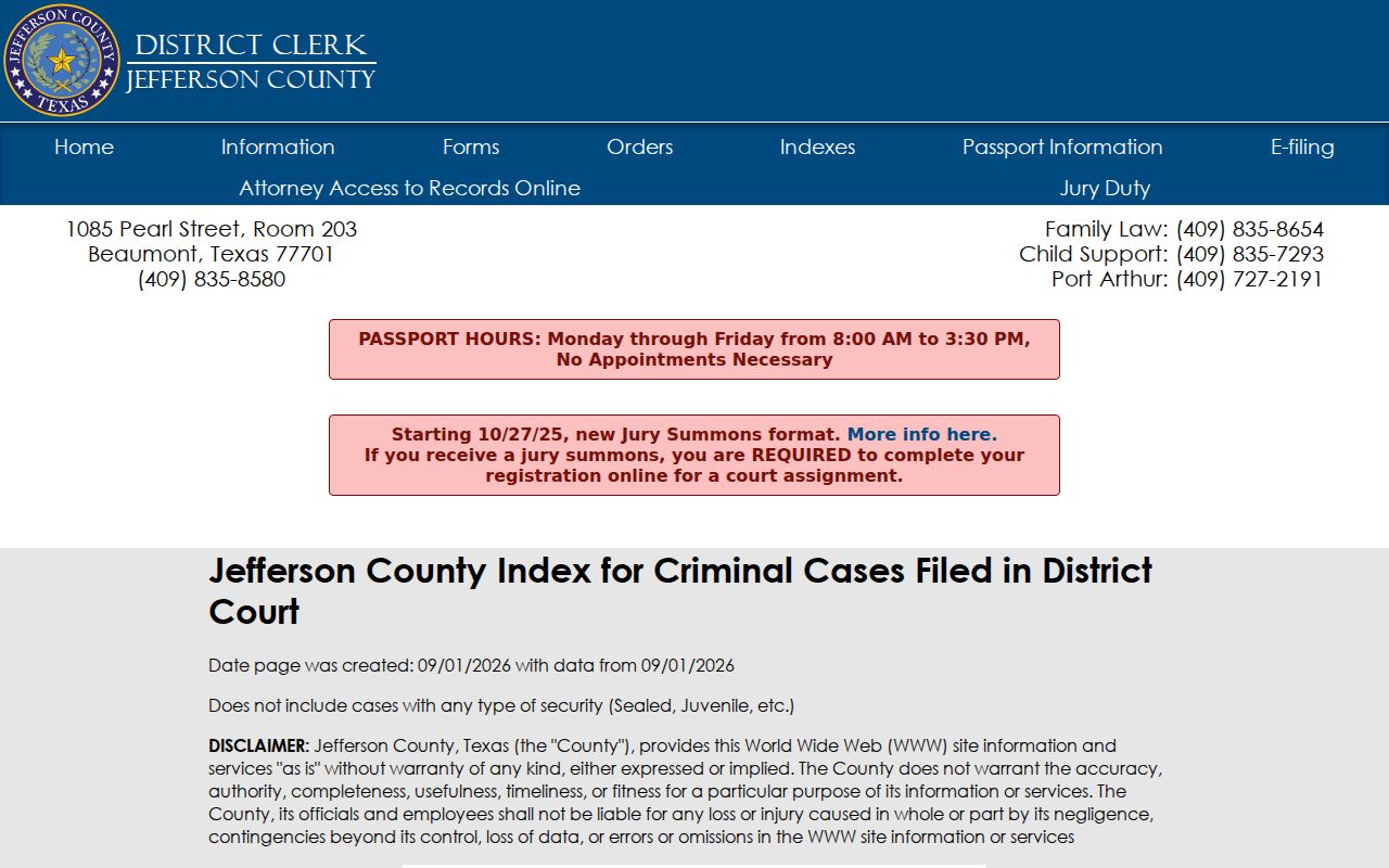 Jefferson County criminal docket current index