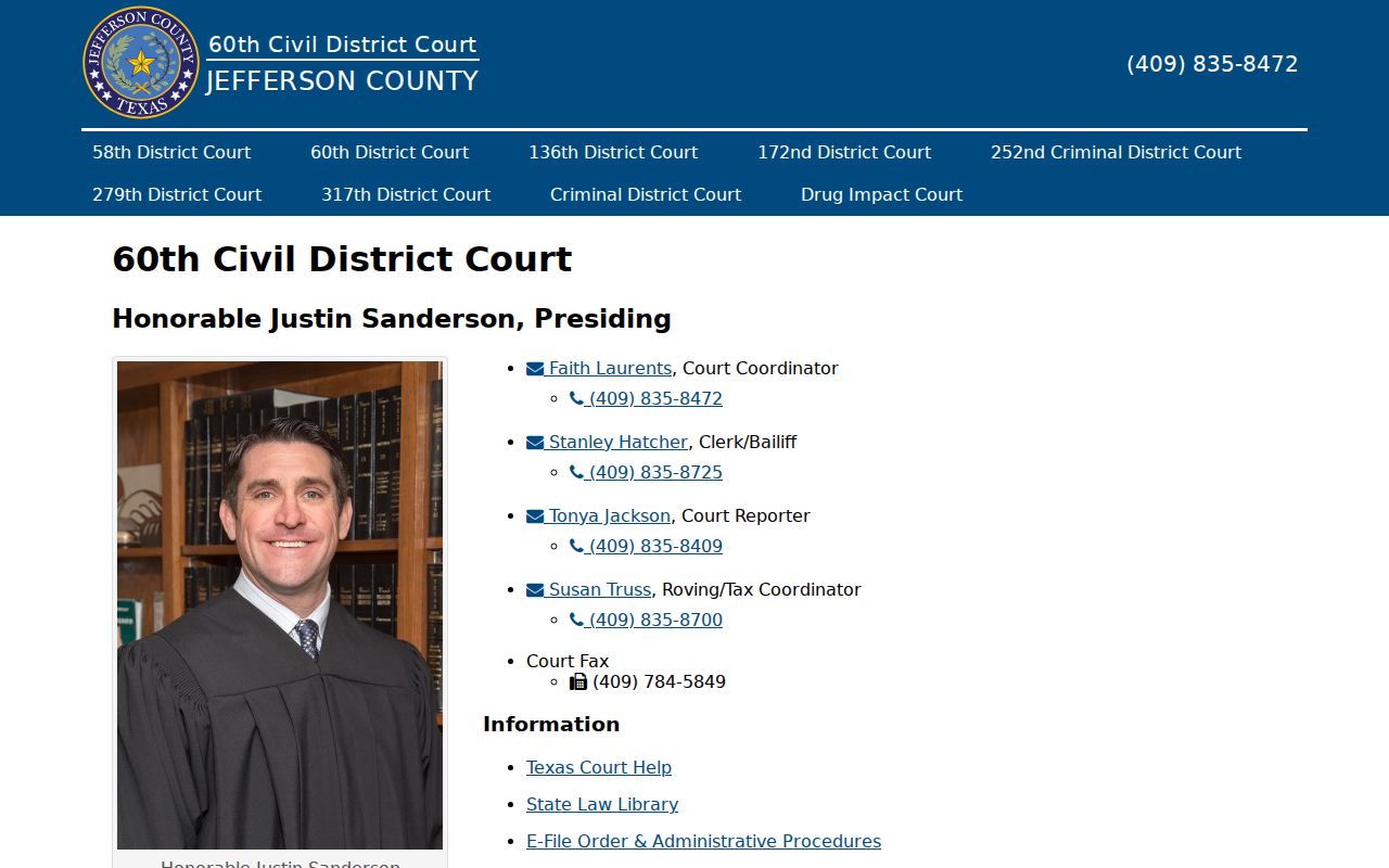 Jefferson County civil docket resources for the 60th District Court