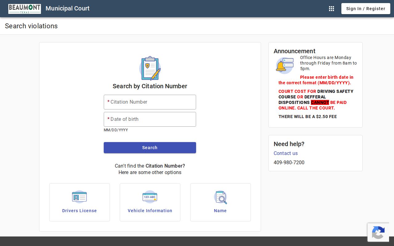 Beaumont court docket citation search portal