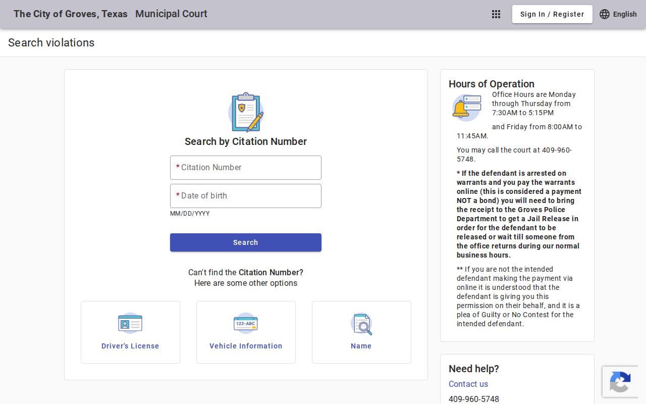 Groves court docket citation search portal