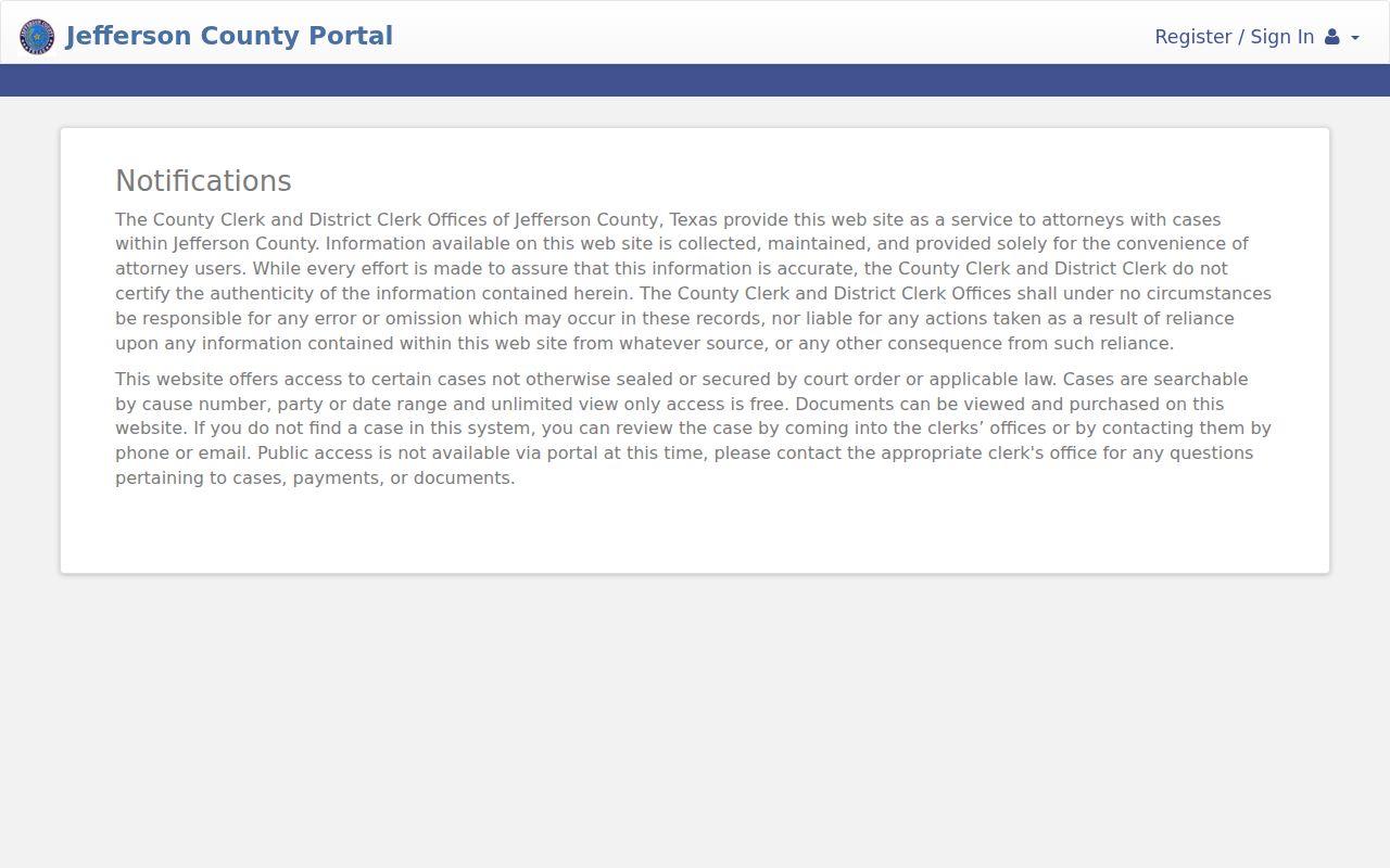 Jefferson County court docket Odyssey portal entry page